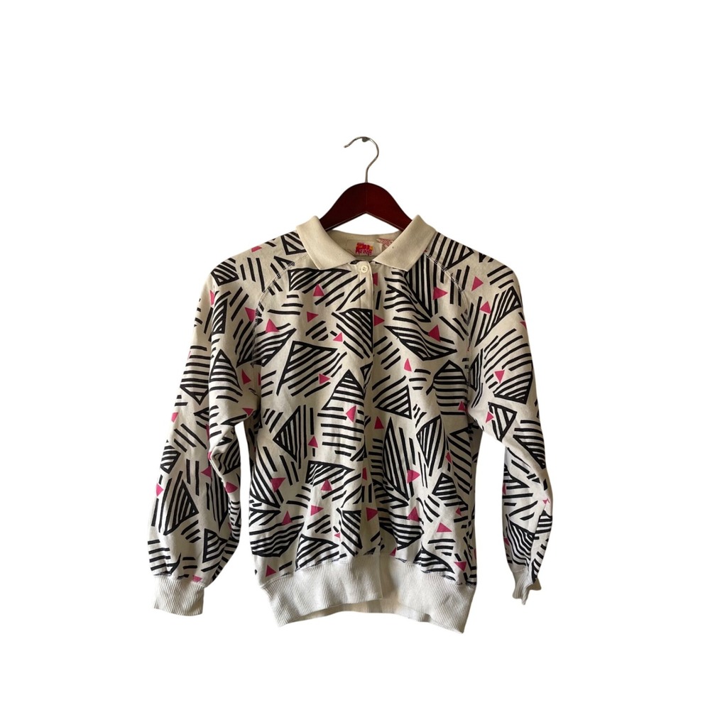 Vintage Geometric Print‎ Collared Sweatshirt Retro Funky Top size small